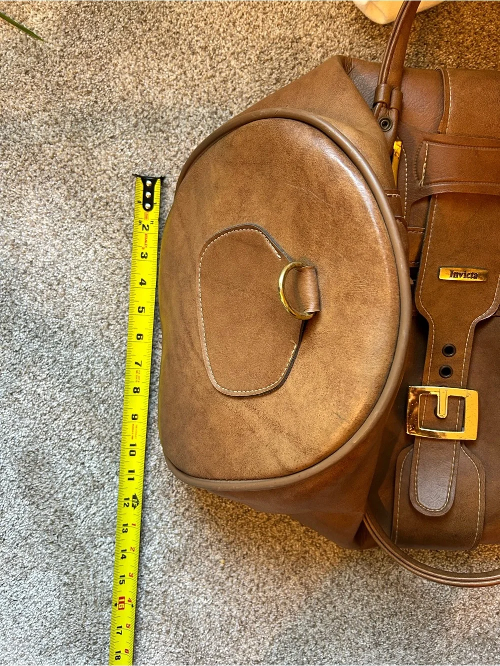 Invicta Tan Leather Duffel Bag with Brass Hardware